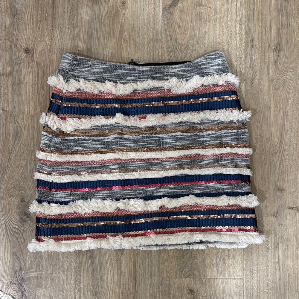 Striped Sequin Fringe Skirt